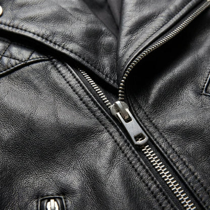 Chaqueta Biker Hombre con Cremallera y Cuero