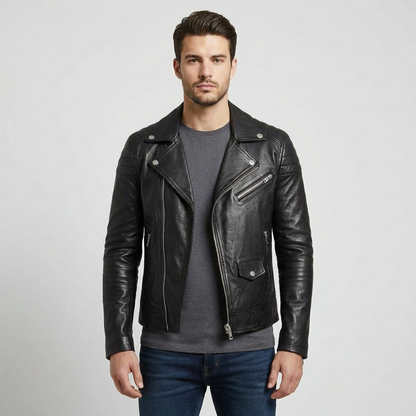Chaqueta Biker Hombre con Cremallera y Cuero - Mavetta