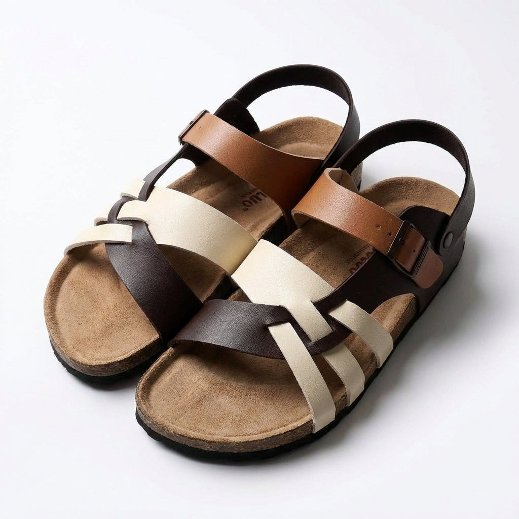 Sandalias Hombre Tiras Entrelazadas Cierre Hebilla Casual