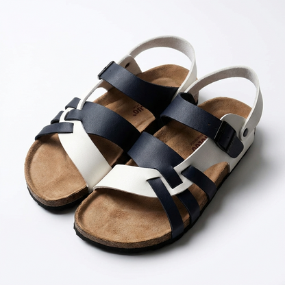 Sandalias Hombre de Piel Tiras Entrelazadas Suela Corcho Hebilla - Mavetta