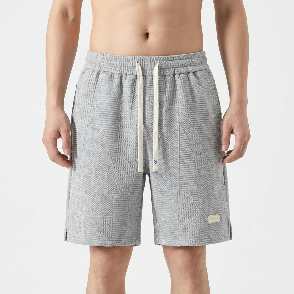 Bermudas Hombre Textura Geométrica Cintura Elástica Cordón