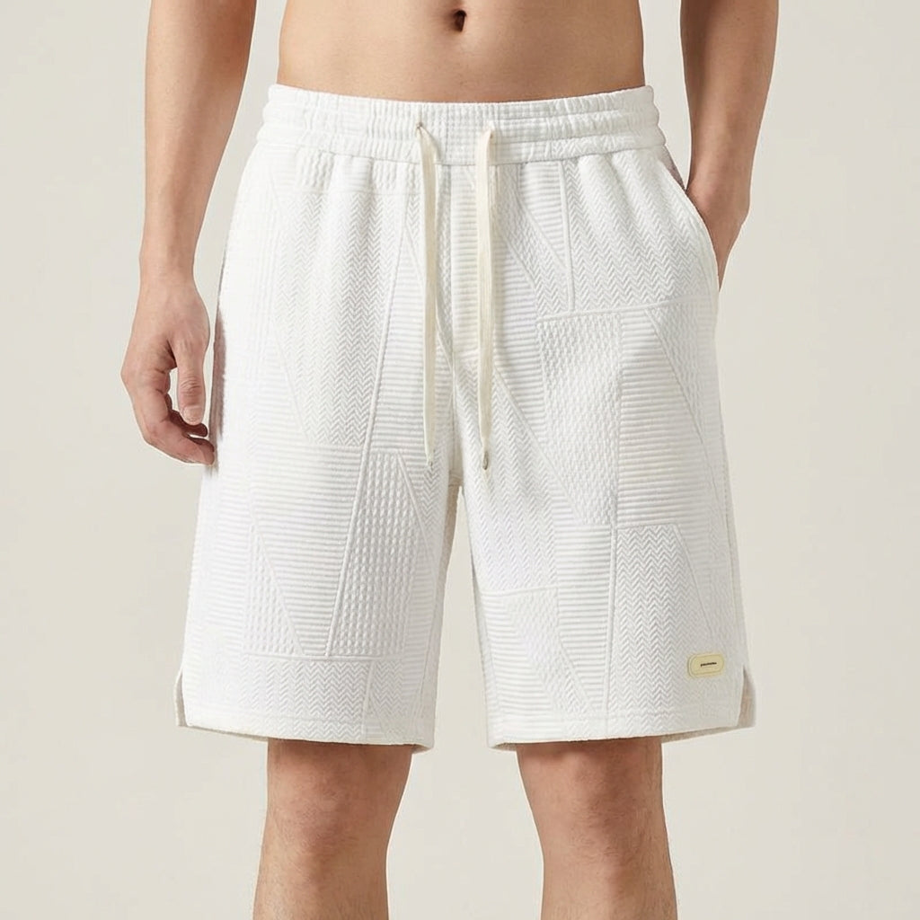 Bermudas Hombre Textura Geométrica Cintura Elástica Cordón