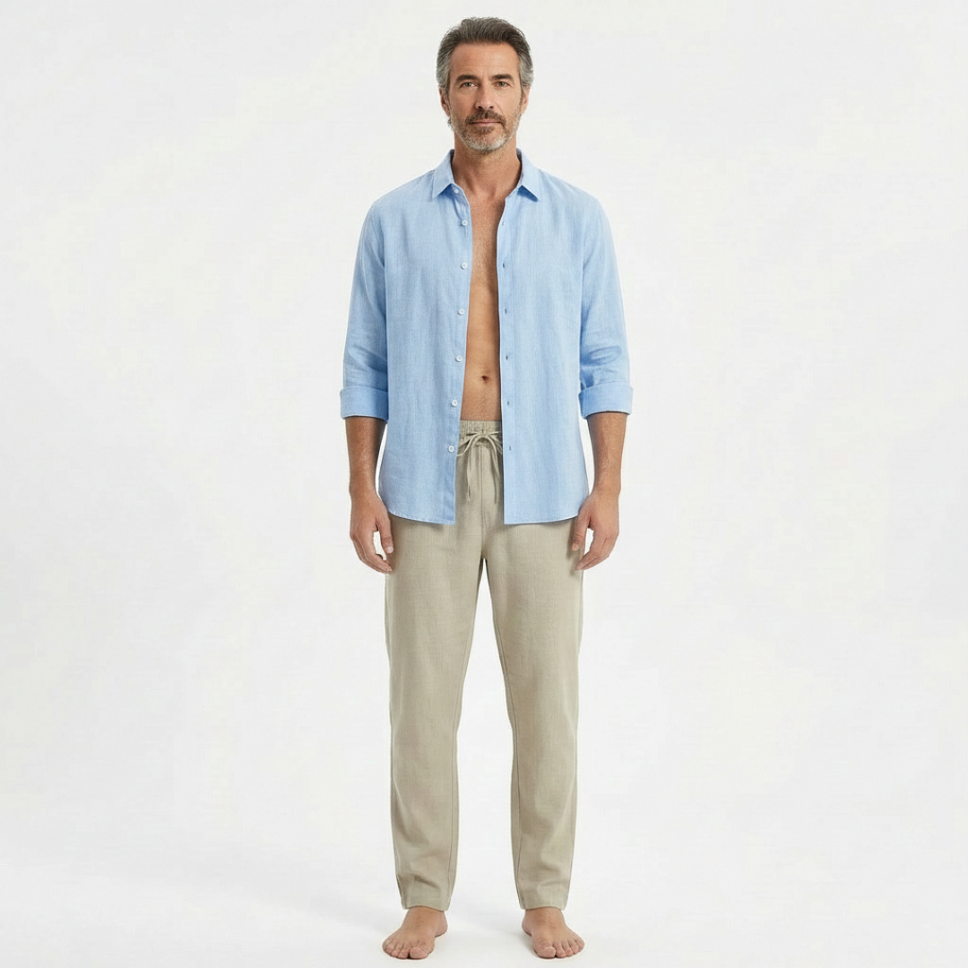 Pantalones Lino Hombre Cintura de Cordón Bajo Ajustado - Mavetta