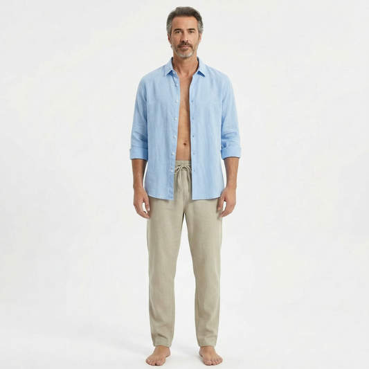 Pantalones Lino Hombre Cintura de Cordón Bajo Ajustado - Mavetta