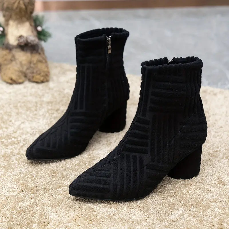 Botines Mujer de Tacón Grueso Diseño Monocromático