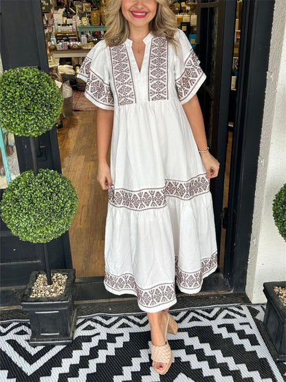 Vestido midi mujer Escote en V Estilo bohemio Veraniego
