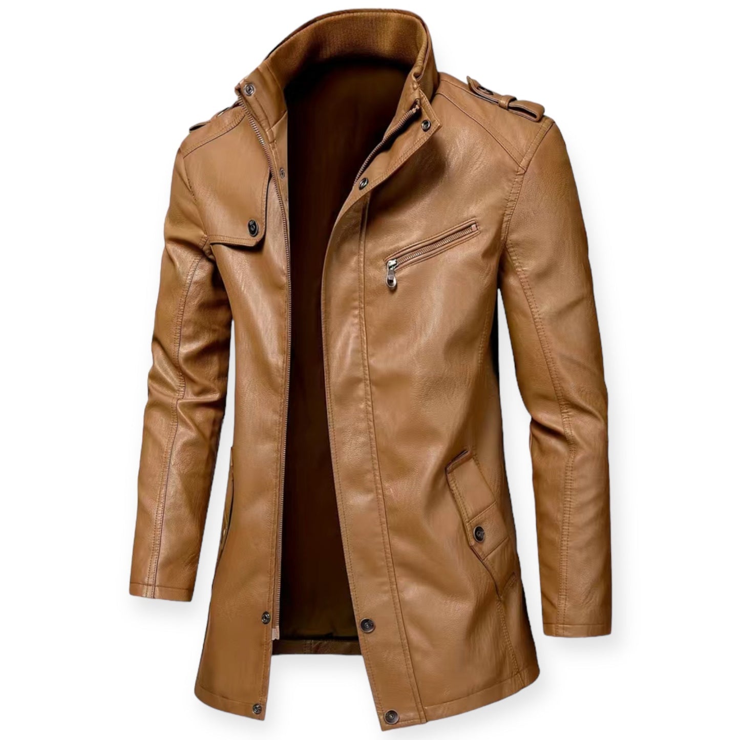 Chaqueta Hombre de Cuero con Cremallera Ajuste Regular