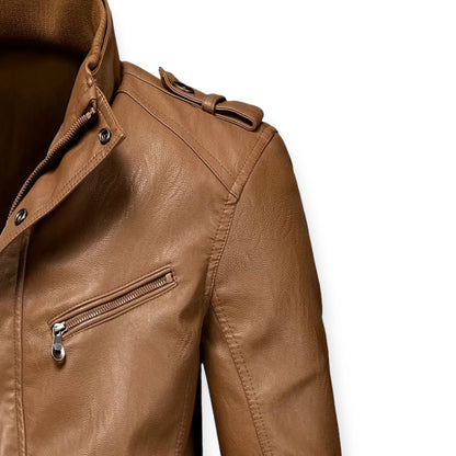 Chaqueta Hombre de Cuero con Cremallera Ajuste Regular