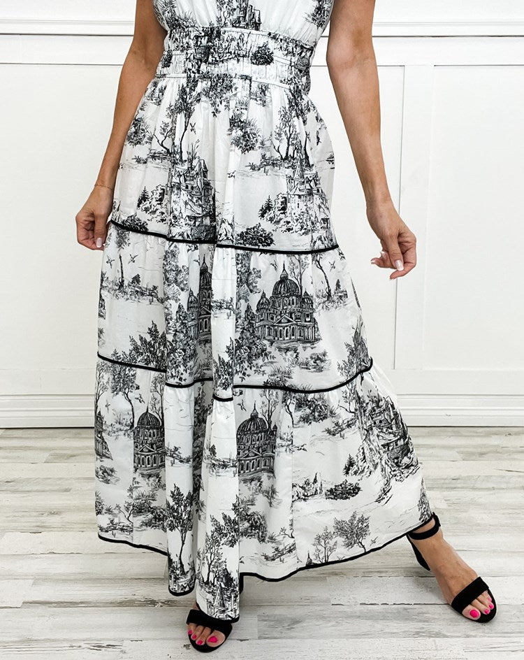 Vestido midi mujer con volantes estampado vintage