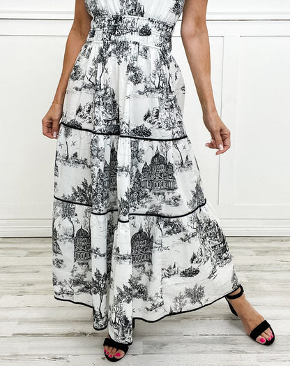 Vestido midi mujer con volantes estampado vintage