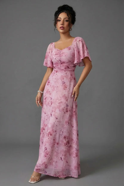 Vestido Largo Mujer Estampado Floral Mangas Volantes - Mavetta