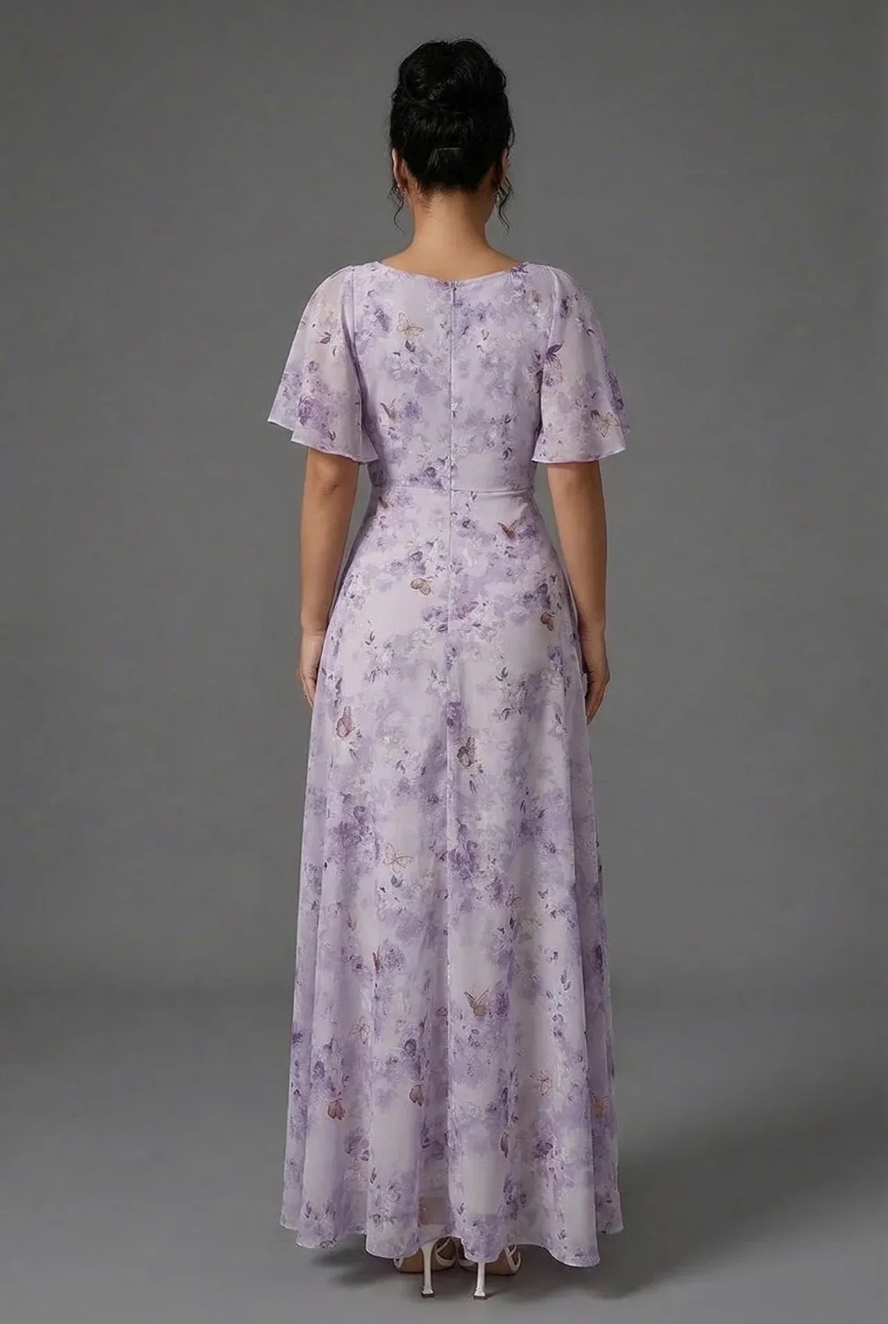 Vestido Largo Mujer Estampado Floral Mangas Volantes