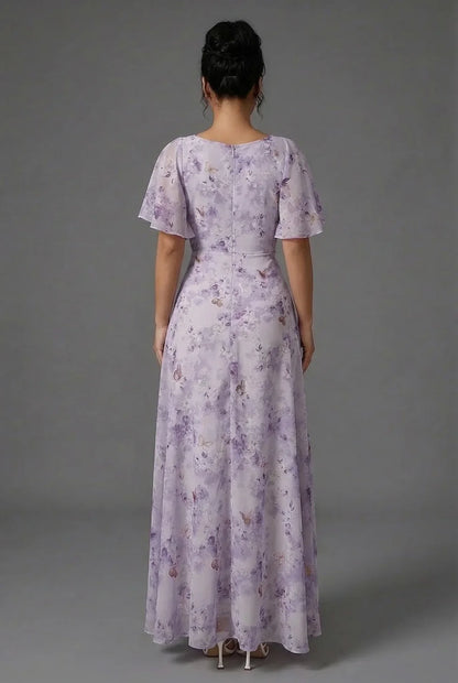 Vestido Largo Mujer Estampado Floral Mangas Volantes