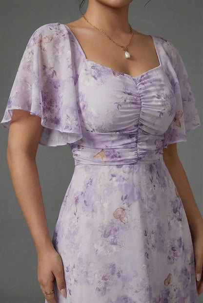 Vestido Largo Mujer Estampado Floral Mangas Volantes