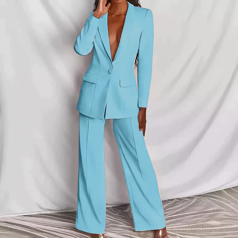 Conjunto Mujer Estructurado Botón Pantalones Anchos