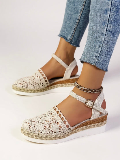 Sandalias Mujer Cuña Correa al Tobillo Estilo Bohemio
