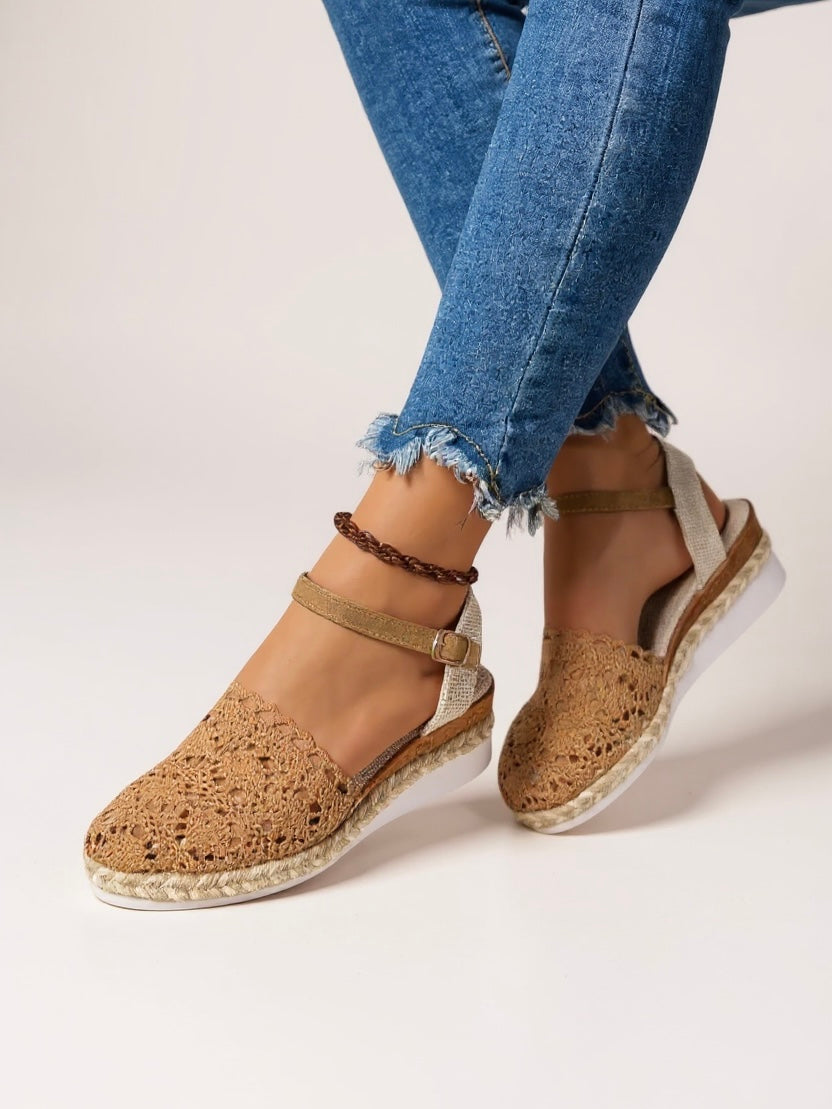 Sandalias Mujer Cuña Correa al Tobillo Estilo Bohemio