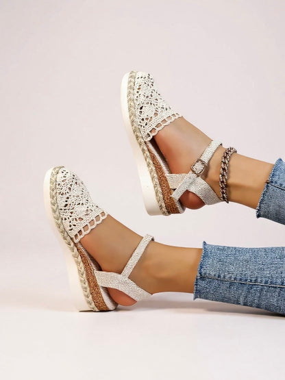 Sandalias Mujer Cuña Correa al Tobillo Estilo Bohemio