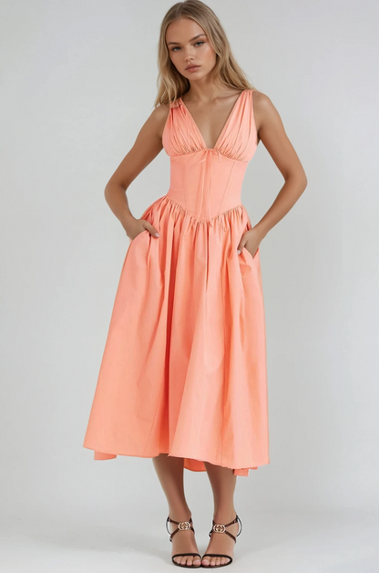 Vestido midi mujer con estampado floral escote en V