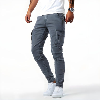 Pantalón cargo hombre multibolsillos corte slim invierno