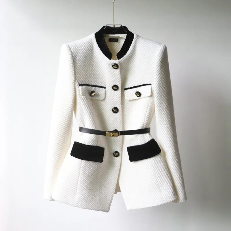 Chaqueta Blazer Mujer Estructurada con Cinturón y Botones
