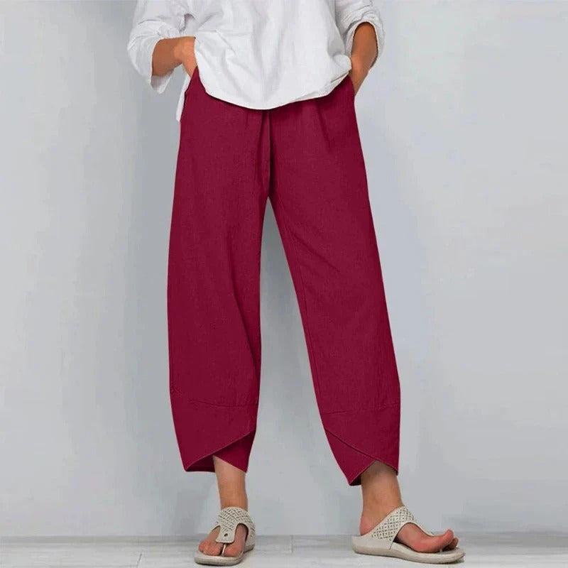 Pantalón Mujer Algodón Cintura Alta Diseño Asimétrico