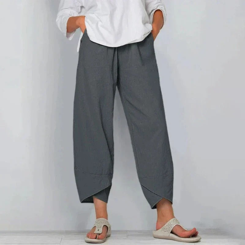 Pantalón Mujer Algodón Cintura Alta Diseño Asimétrico
