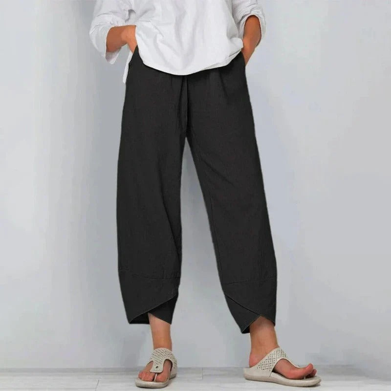 Pantalón Mujer Algodón Cintura Alta Diseño Asimétrico