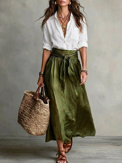 Conjunto Mujer Falda y Blusa Fluida Estilo Bohemio