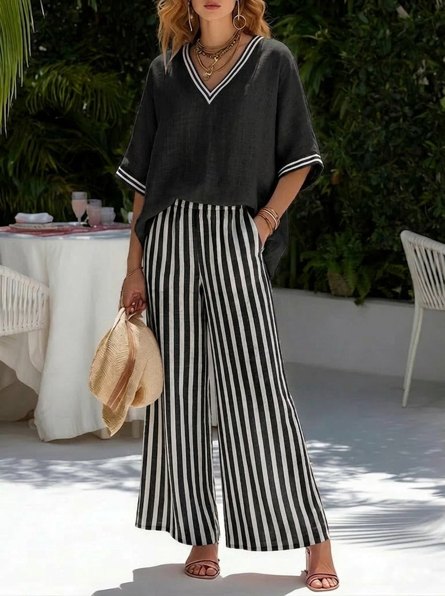 Conjunto Mujer de Rayas Diseño Casual y Elegante