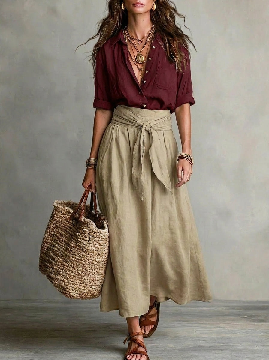 Conjunto Mujer Falda y Blusa Fluida Estilo Bohemio
