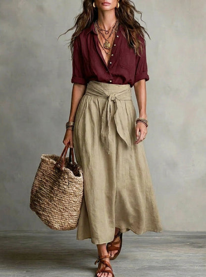 Conjunto Mujer Falda y Blusa Fluida Estilo Bohemio