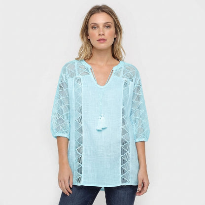 Blusa Mujer de Crochet con Borlas Estilo Boho