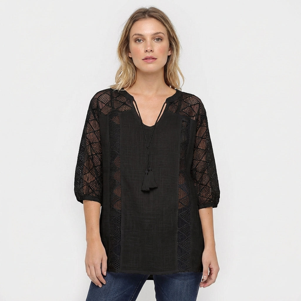 Blusa Mujer de Crochet con Borlas Estilo Boho