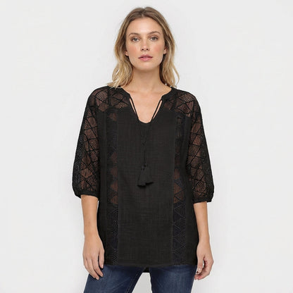 Blusa Mujer de Crochet con Borlas Estilo Boho