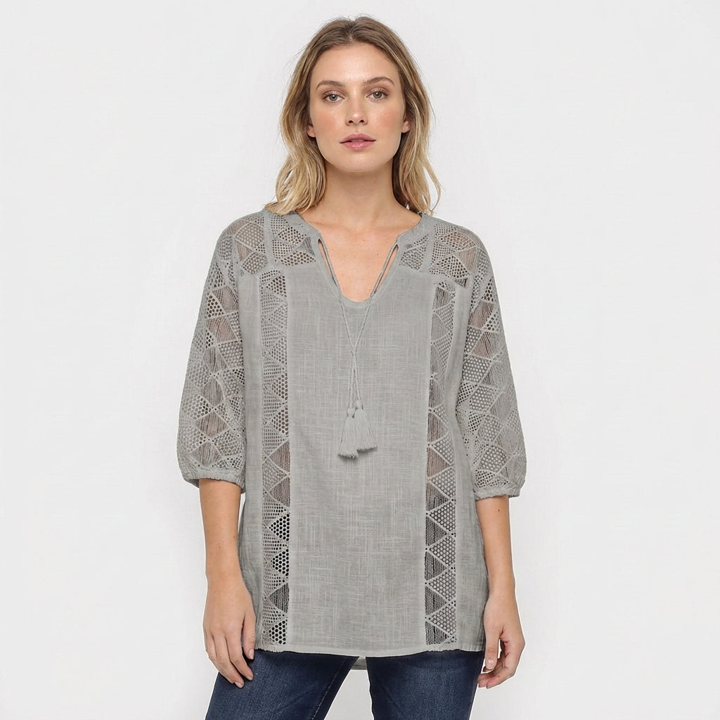 Blusa Mujer de Crochet con Borlas Estilo Boho