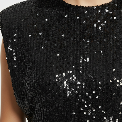 Vestido de noche mujer con lentejuelas escote redondo hombros