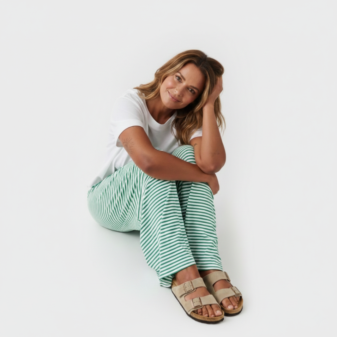 Pantalones Mujer Fluidos Rayas Pernera Ancha Cintura Elástica
