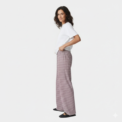 Pantalones Mujer Fluidos Rayas Pernera Ancha Cintura Elástica