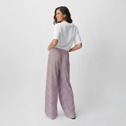 Pantalones Mujer Fluidos Rayas Pernera Ancha Cintura Elástica