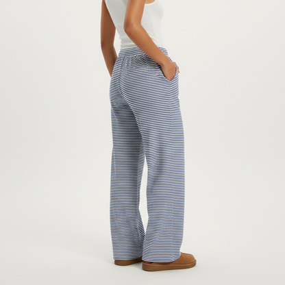 Pantalones Mujer Fluidos Rayas Pernera Ancha Cintura Elástica