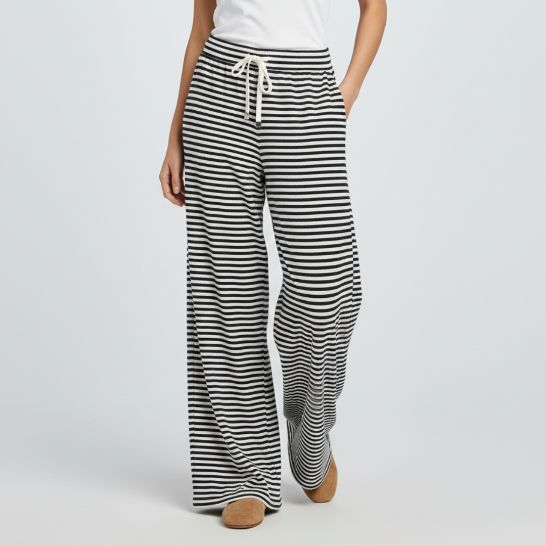 Pantalones Mujer Fluidos Rayas Pernera Ancha Cintura Elástica