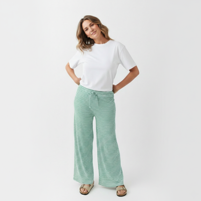Pantalones Mujer Fluidos Rayas Pernera Ancha Cintura Elástica