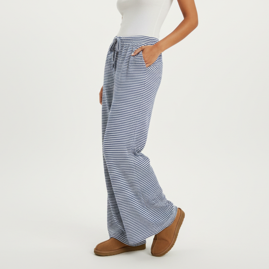 Pantalones Mujer Fluidos Rayas Pernera Ancha Cintura Elástica - Mavetta