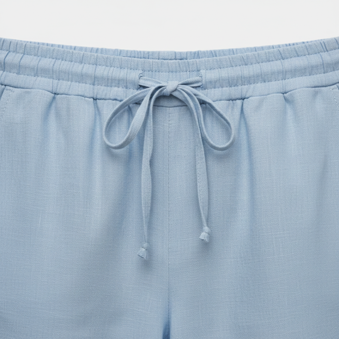 Pantalón Capri Mujer de Lino Cintura Elástica y Cordón