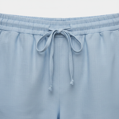 Pantalón Capri Mujer de Lino Cintura Elástica y Cordón