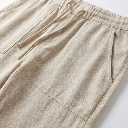 Pantalón Capri Mujer de Lino Cintura Elástica y Cordón