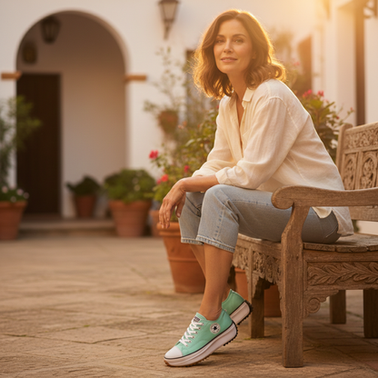 Zapatillas Plataforma Mujer Lona Casual Cordones Suela Dentada