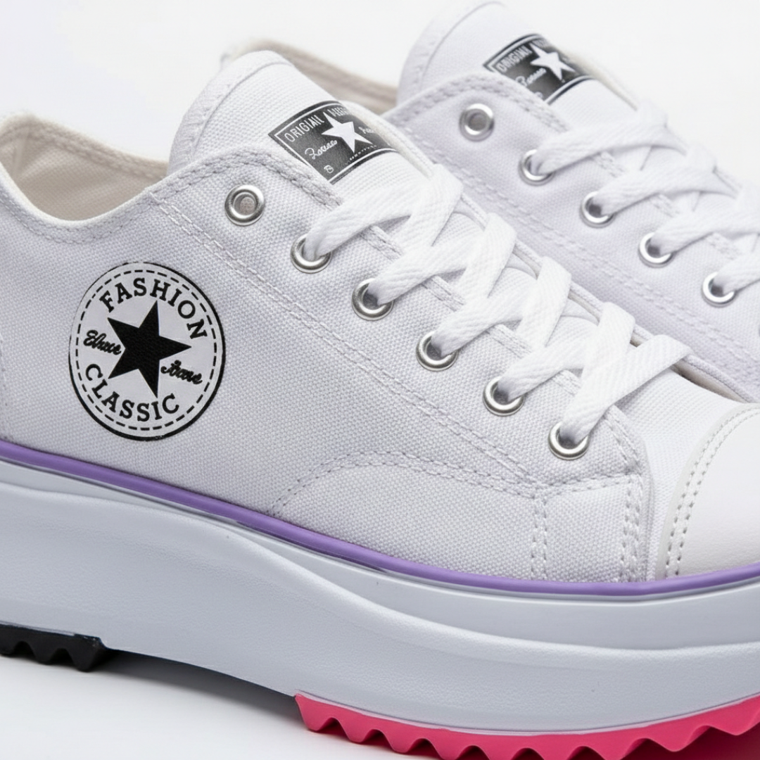 Zapatillas Plataforma Mujer Lona Casual Cordones Suela Dentada