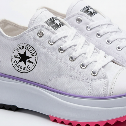 Zapatillas Plataforma Mujer Lona Casual Cordones Suela Dentada